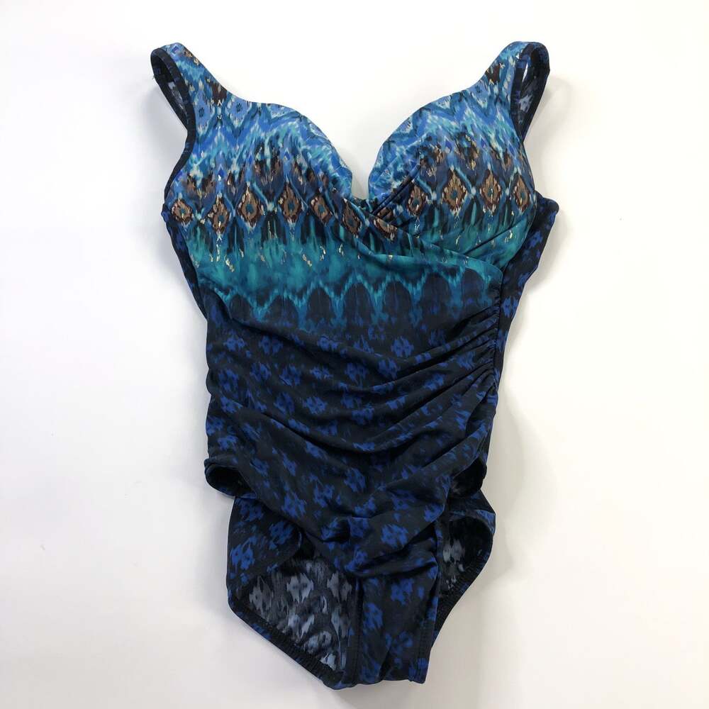 Miraclesuit One Piece Swimsuit Size 16 Tummy Control Blue MINT